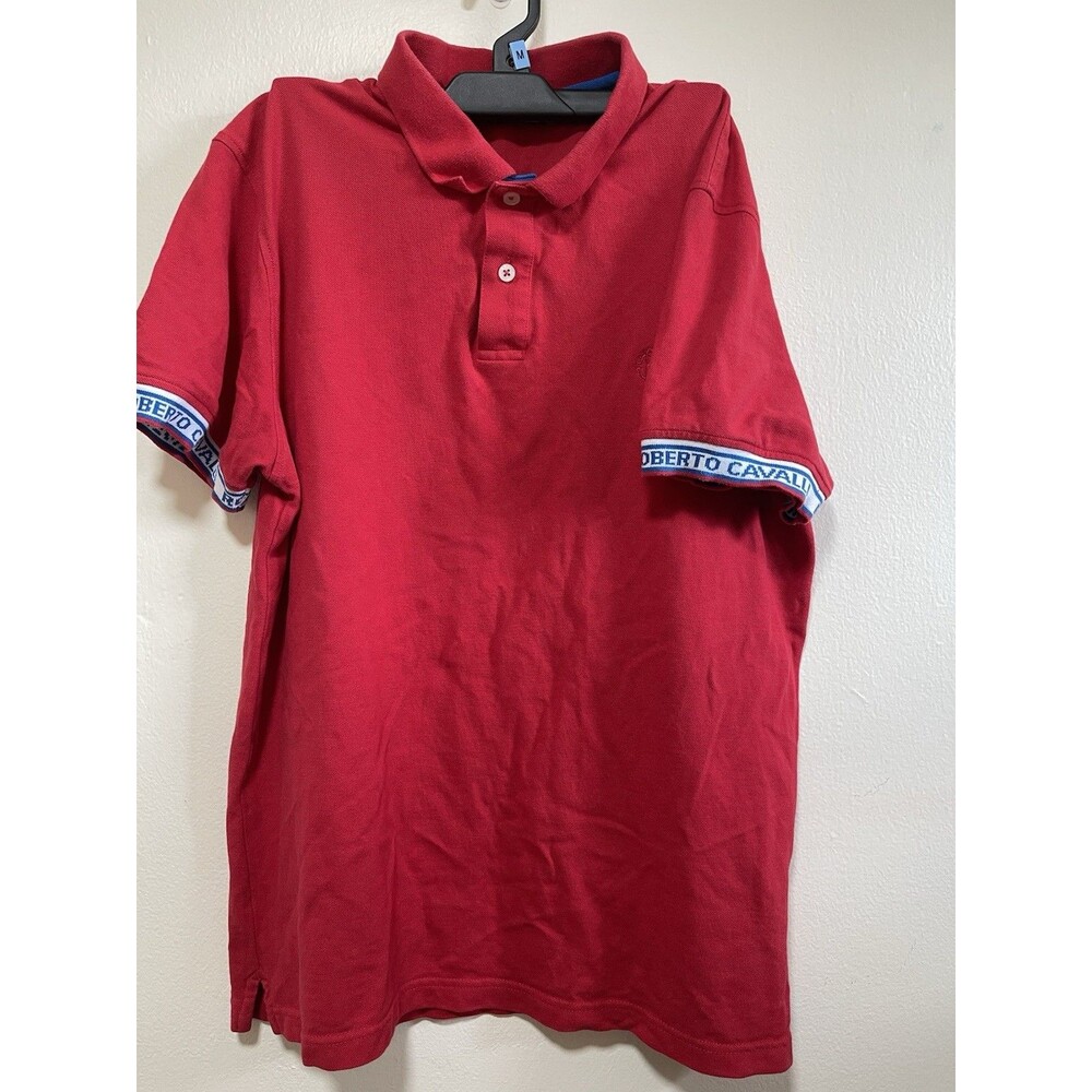 Roberto Cavalli Mens Polo Shirt  L Color Red Chest Logo 100% Cotton Short Sleave